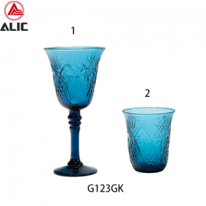 Handmade Wine Glass Goblet with nature glass color in molded pattern G123GK-1