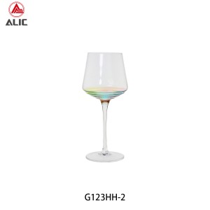 Wine Glass and Flute Goblet with rainbow color painting at bottom G123HH
