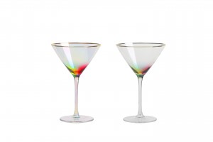 Handmade Glass Collection Champagne Flute & Coupe, Wine and Martini Gboblet & stemless Flute & Wine glass with multi coloured decoration on bottom and gold rim G123HO