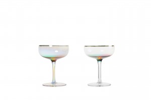 Handmade Glass Collection Champagne Flute & Coupe, Wine and Martini Gboblet & stemless Flute & Wine glass with multi coloured decoration on bottom and gold rim G123HO