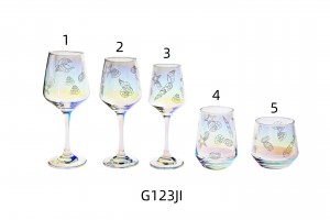 Best Selling Wine Glass Goblet with lovely seashell decal in iridescent color 250ml G123JI-3