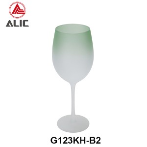 Hand Blown Red Wine Glass Goblet 520ml G123KH-B2 matt finish with green color