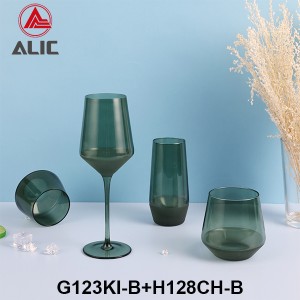 Lead Free High Quantity Hand Painted Pine Green Color White Wine Glass Goblet  G123KI-B3 360ml