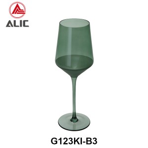 Lead Free High Quantity Hand Painted Pine Green Color White Wine Glass Goblet  G123KI-B3 360ml