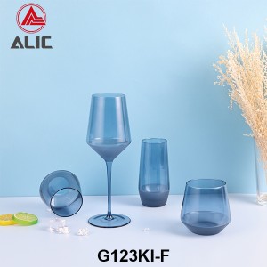 Lead Free High Quantity Hand Painted Blue Perennial Color Red Wine Glass Goblet  G123KI-F2 450ml