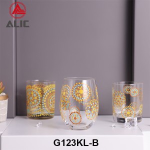 High Quality Stemless Wine Glass with mosaic style decal 480ml G123KL-B1