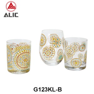 High Quality Stemless Wine Glass with mosaic style decal 480ml G123KL-B1
