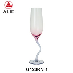 New style Lead Free Hand Blown Distorted Stem Flute Glass Champagne Goblet 270ml G123KN-1