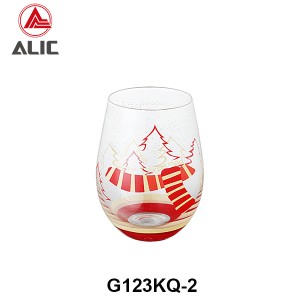New Christmas style Hand Blown Stemless Wine Glass 480ml G123KQ-2 for gift and party