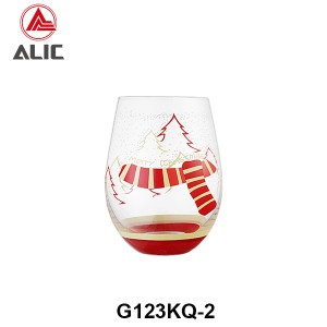 New Christmas style Hand Blown Stemless Wine Glass 480ml G123KQ-2 for gift and party