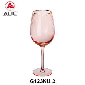 Ribbed Wine Glass in Coral color with gold rim G123KU-2