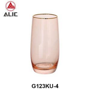 Ribbed Tumbler Glass in Coral color with gold rim G123KU-4