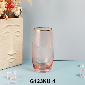 Ribbed Tumbler Glass in Coral color with gold rim G123KU-4