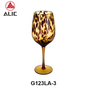 Amber Tortoise Shell Exotic Leopard Spotted Hand Blown Wine Glasses Set – Red Wine G123LA-3