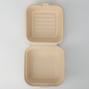 6 Inch ECO-Friendly pulp mould takeaway packaging disposable sugarcane bagasse burger box biodegradable