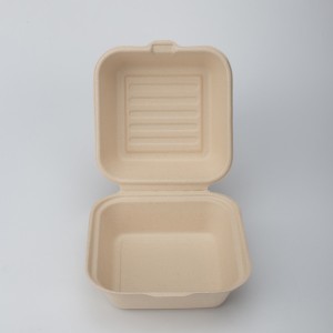 6 Inch ECO-Friendly pulp mould takeaway packaging disposable sugarcane bagasse burger box biodegradable