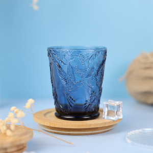 Fashion carved colored glass special pattern tumbler blue colored glass blue glasses JR2037-1B