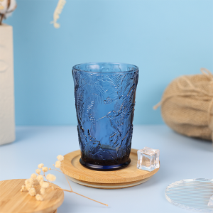 Fashion carved colored glass face tumbler deep blue color heigh blue glasses  Tumbler JR2037-3B