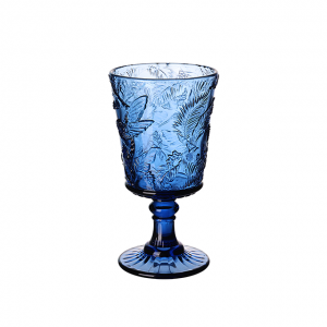 Fashion carved colored glass angle garden pattern goblet deep blue colored glass  JR2037-3B