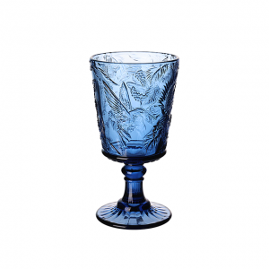 Fashion carved colored glass angle garden pattern goblet deep blue colored glass  JR2037-3B