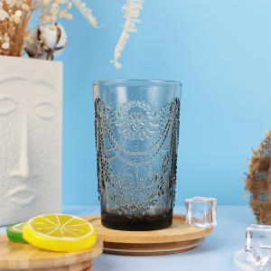 Fashion carved colored glass face tumbler grey color heigh tumbler JR2039-2HT