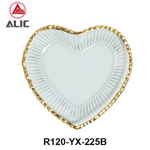 Handmade Heart Shape Hot Bending Glass Platter Glass Dessert/Cake/Snack/Pastry/Fruit Plate in clear color with gold rim for Table Party or Rental R120-YX-225