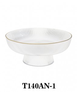 Handmade Luxury Clear Glass Cake Stand with Pedestal with Gold Rim T140AN for table/party/events