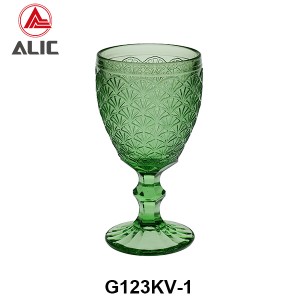 High Quality Patterned Glass Wine Goblet in various colors G123KV-1